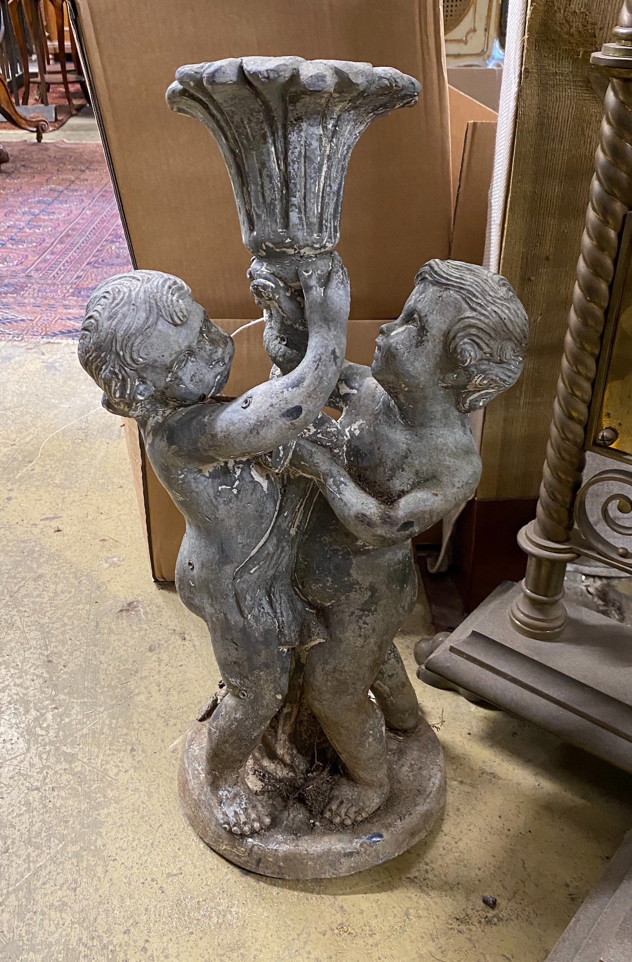 A Victorian lead figural garden fountain, height 59cm